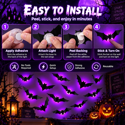 🎃 Purple Glow 3D Bat Wall Decor – 36PCS Halloween Set 🦇
