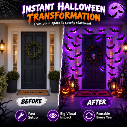 🎃 Purple Glow 3D Bat Wall Decor – 36PCS Halloween Set 🦇